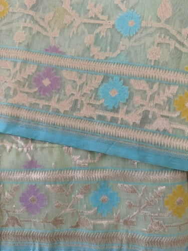 Organza & Cotton Patola Saree from Banaras | Light Pistachio Green | Gold Zari | Handwoven | Ships from California